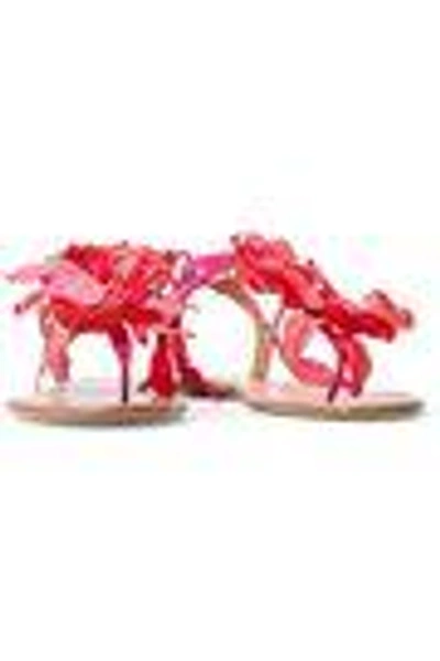 Shop Aquazzura Flora Appliquéd Suede Sandals In Fuchsia