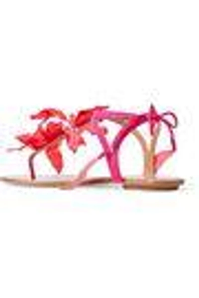 Shop Aquazzura Flora Appliquéd Suede Sandals In Fuchsia