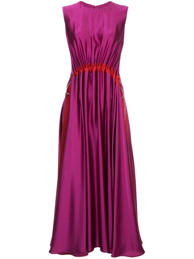 Shop Roksanda Ruched Waist Midi Dress - Pink & Purple