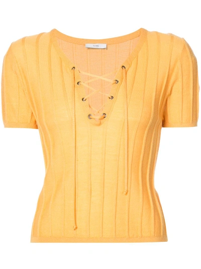 Shop Tome Lace-up Ribbed T-shirt - Yellow