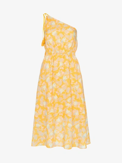 Shop A Peace Treaty Yuna One-shoulder Print Cotton Blend Dress In Yellow/orange