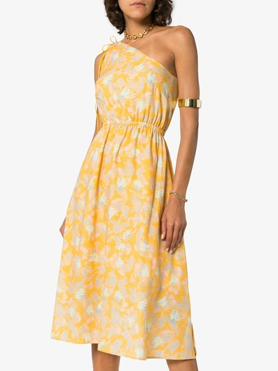 Shop A Peace Treaty Yuna One-shoulder Print Cotton Blend Dress In Yellow/orange