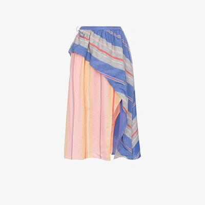 Shop A Peace Treaty Tarouba Stripe High Waist Silk Cotton-blend Skirt In Pink/purple