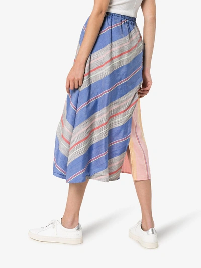 Shop A Peace Treaty Tarouba Stripe High Waist Silk Cotton-blend Skirt In Pink/purple