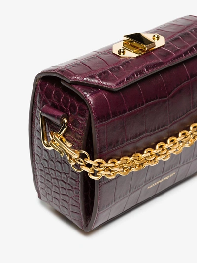 Shop Alexander Mcqueen Dark Purple Box 19 Crocodile Bag In Pink/purple