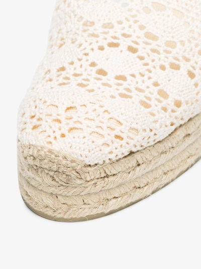 Shop Castaã±er Castañer White Campesina 60 Crochet Wedge Espadrilles In Nude&neutrals