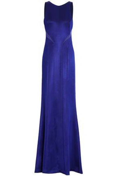 Shop Galvan Satin-trimmed Stretch-knit Gown In Royal Blue