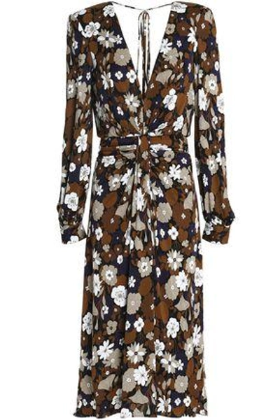 Shop Michael Kors Woman Ruched Floral-print Jersey Dress Multicolor