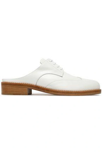 Shop Michael Kors Woman Lace-up Leather Slippers White