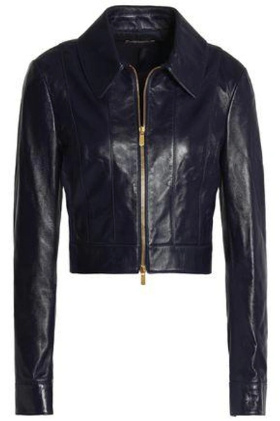 Shop Michael Kors Woman Leather Jacket Navy
