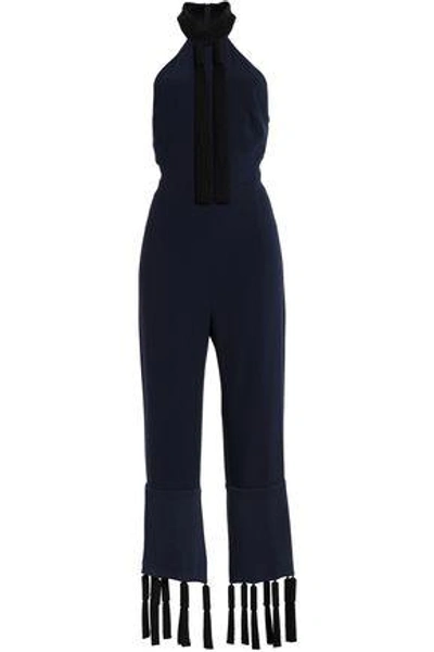 Shop Galvan Woman Toro Cropped Tasseled Crepe Jumpsuit Midnight Blue