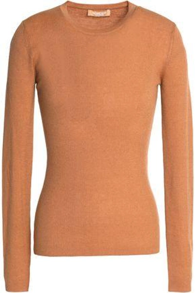 Shop Michael Kors Woman Ribbed Cashmere Sweater Camel