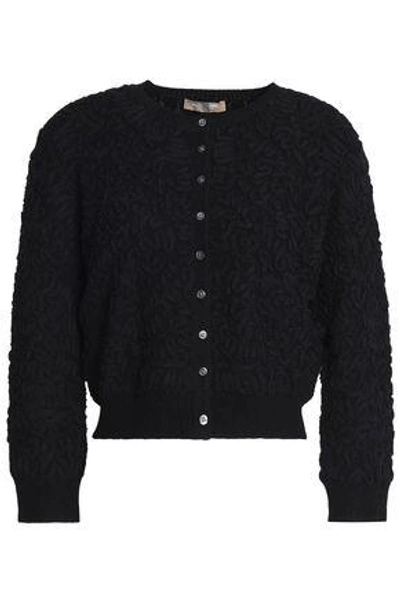 Shop Michael Kors Collection Woman Soutache Grograin-appliquéd Stretch-knit Cardigan Black