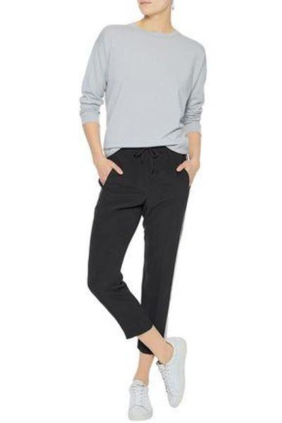 Shop Brunello Cucinelli Cropped Bead-embellished Crepe De Chine Tapered Pants In Black