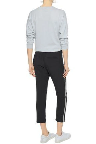 Shop Brunello Cucinelli Cropped Bead-embellished Crepe De Chine Tapered Pants In Black