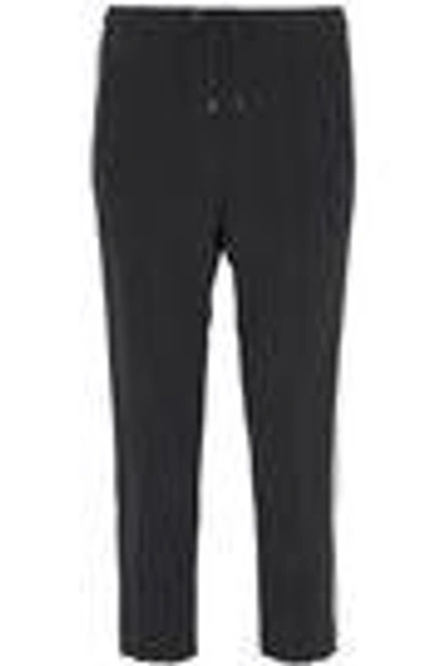 Shop Brunello Cucinelli Cropped Bead-embellished Crepe De Chine Tapered Pants In Black