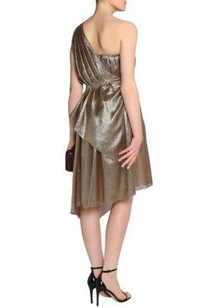 Shop Adam Lippes One-shoulder Pleated Silk-blend Lamé Dress In Gold