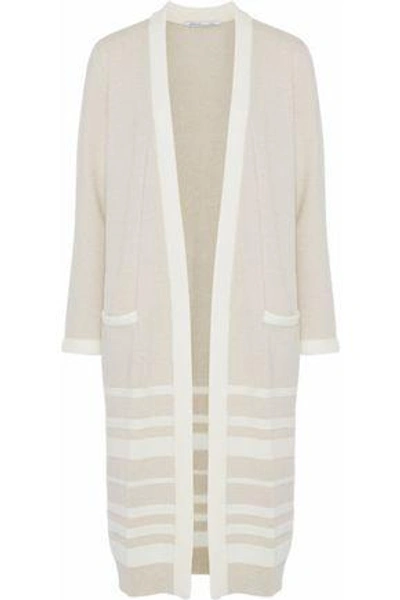 Shop Agnona Woman Striped Cashmere Cardigan Beige