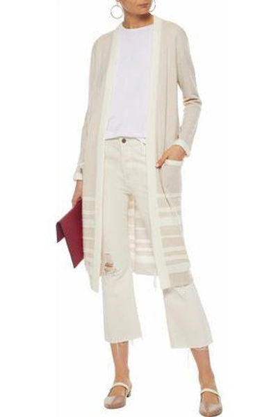 Shop Agnona Woman Striped Cashmere Cardigan Beige