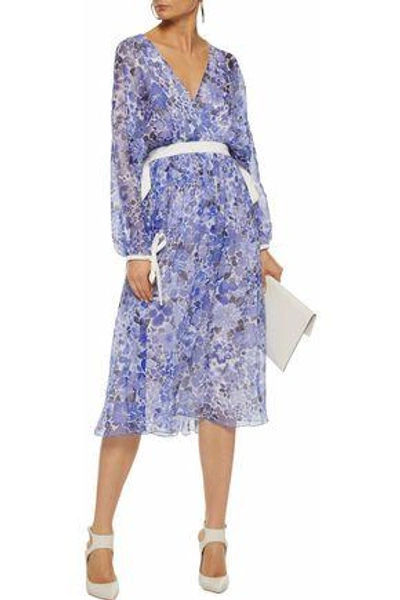 Shop Agnona Woman Wrap-effect Floral-print Silk-georgette Dress Light Blue