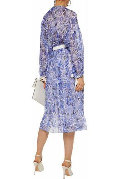 Shop Agnona Woman Wrap-effect Floral-print Silk-georgette Dress Light Blue