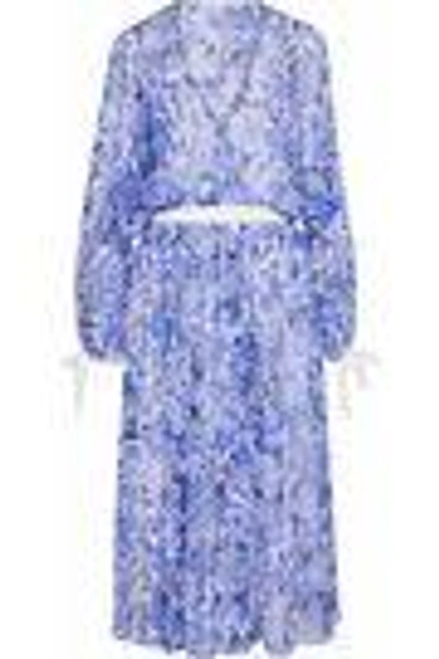 Shop Agnona Woman Wrap-effect Floral-print Silk-georgette Dress Light Blue