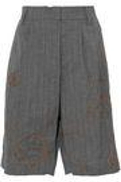 Shop Brunello Cucinelli Embellished Striped Wool And Linen-blend Shorts In Anthracite
