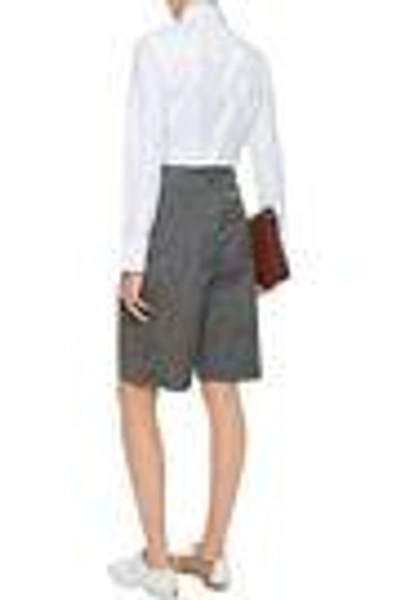 Shop Brunello Cucinelli Embellished Striped Wool And Linen-blend Shorts In Anthracite