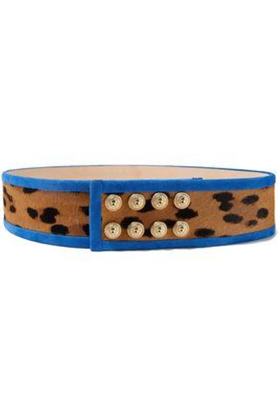 Shop Balmain Woman Button-embellished Suede-trimmed Leopard-print Calf-hair Belt Multicolor