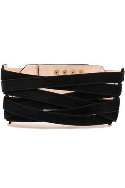 Shop Balmain Suede Waist Belt In Black