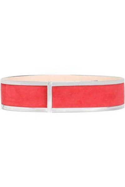 Shop Balmain Woman Leather-trimmed Suede Belt Red