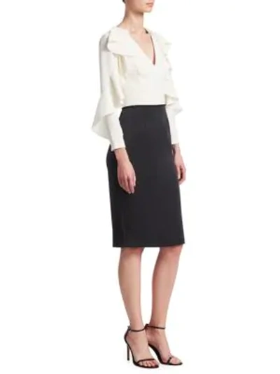 Shop David Meister Ruffle-sleeve Sheath Dress In Black White