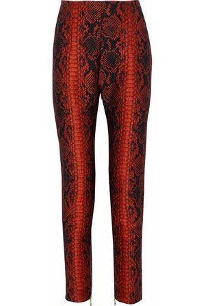Shop Balmain Woman Jacquard-cloqué Skinny Pants Red