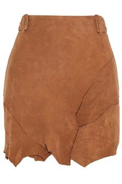 Shop Balmain Asymmetric Layered Suede Mini Skirt In Light Brown