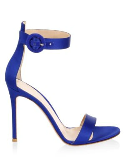 Shop Gianvito Rossi Portofino Ankle-strap Satin Sandals In Blue