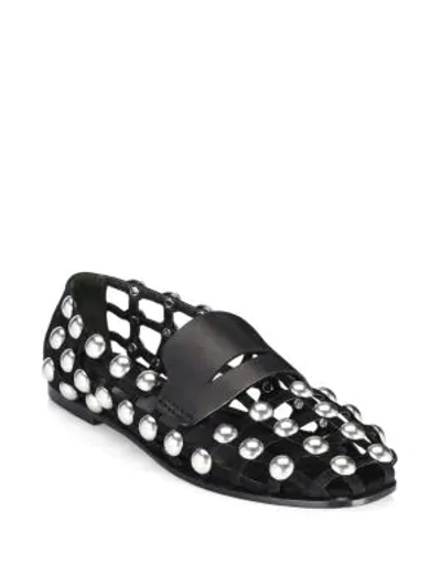 Shop Alexander Wang Sam Studded Suede Shoe In Black