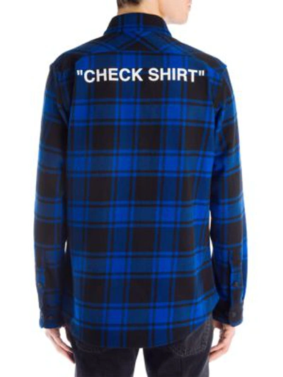 Shop Off-white Quote Plaid Flannel Button-down Shirt In Blue White