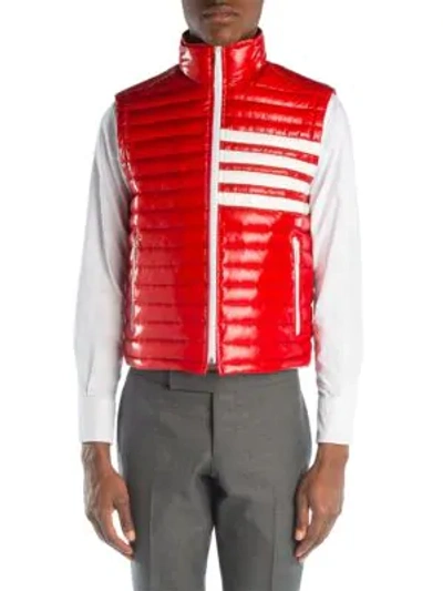 Shop Thom Browne Quilted Down Striped Vest In Red