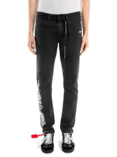 Shop Off-white Gothic Slim Back Cotton Dark Jeans In Black