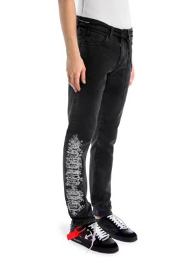 Shop Off-white Gothic Slim Back Cotton Dark Jeans In Black