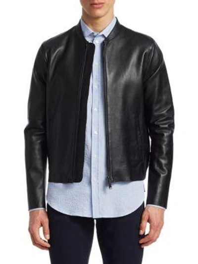 Shop Emporio Armani Perforated Nappa Leather Bomber In Black