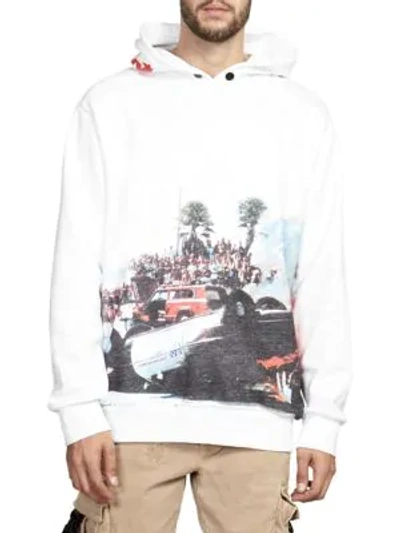 Shop Palm Angels Burning Car Cotton Hoodie In White Multi