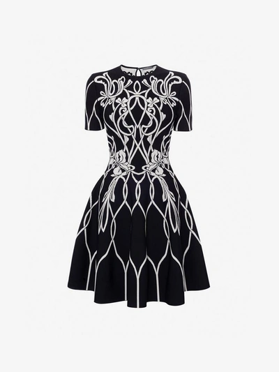 Shop Alexander Mcqueen Jacquard Mini Dress In Black/ivory