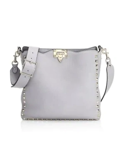 Shop Valentino Rockstud Small Leather Hobo Bag In Grey