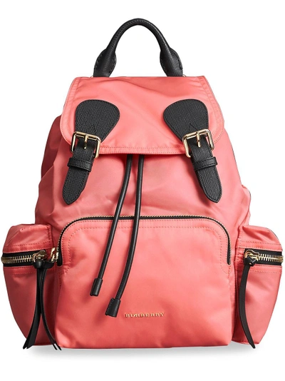 Shop Burberry The Medium Rucksack In Technical Nylon And Leather - Pink