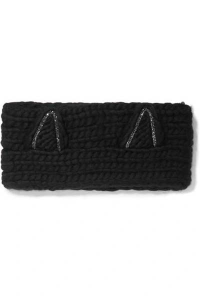 Shop Eugenia Kim Kat Crystal-embellished Wool Headband In Black
