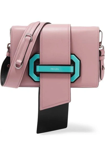 Shop Prada Ribbon Plexi Leather Shoulder Bag In Pink