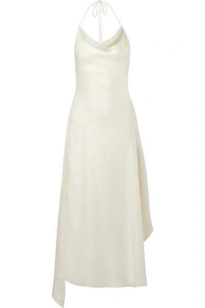 Shop Juan Carlos Obando Silk Fil Coupé Halterneck Dress In White