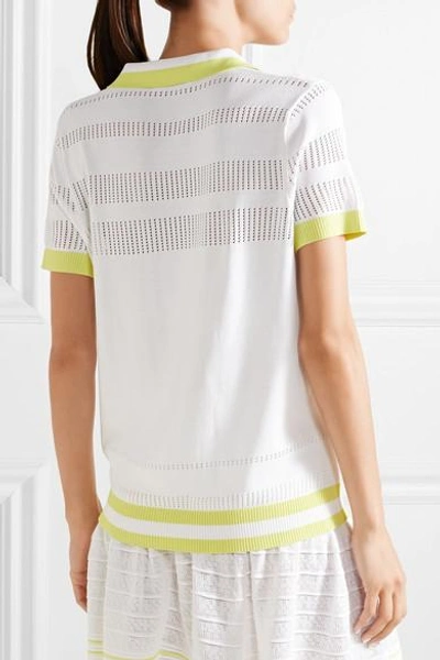 Shop L'etoile Sport Pointelle-trimmed Striped Stretch-knit Polo Top In White