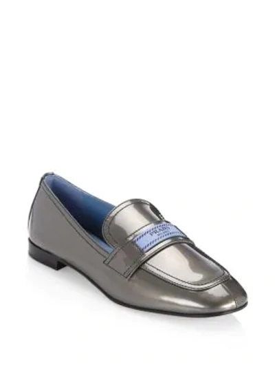 Shop Prada Leather Penny Loafers In Steel